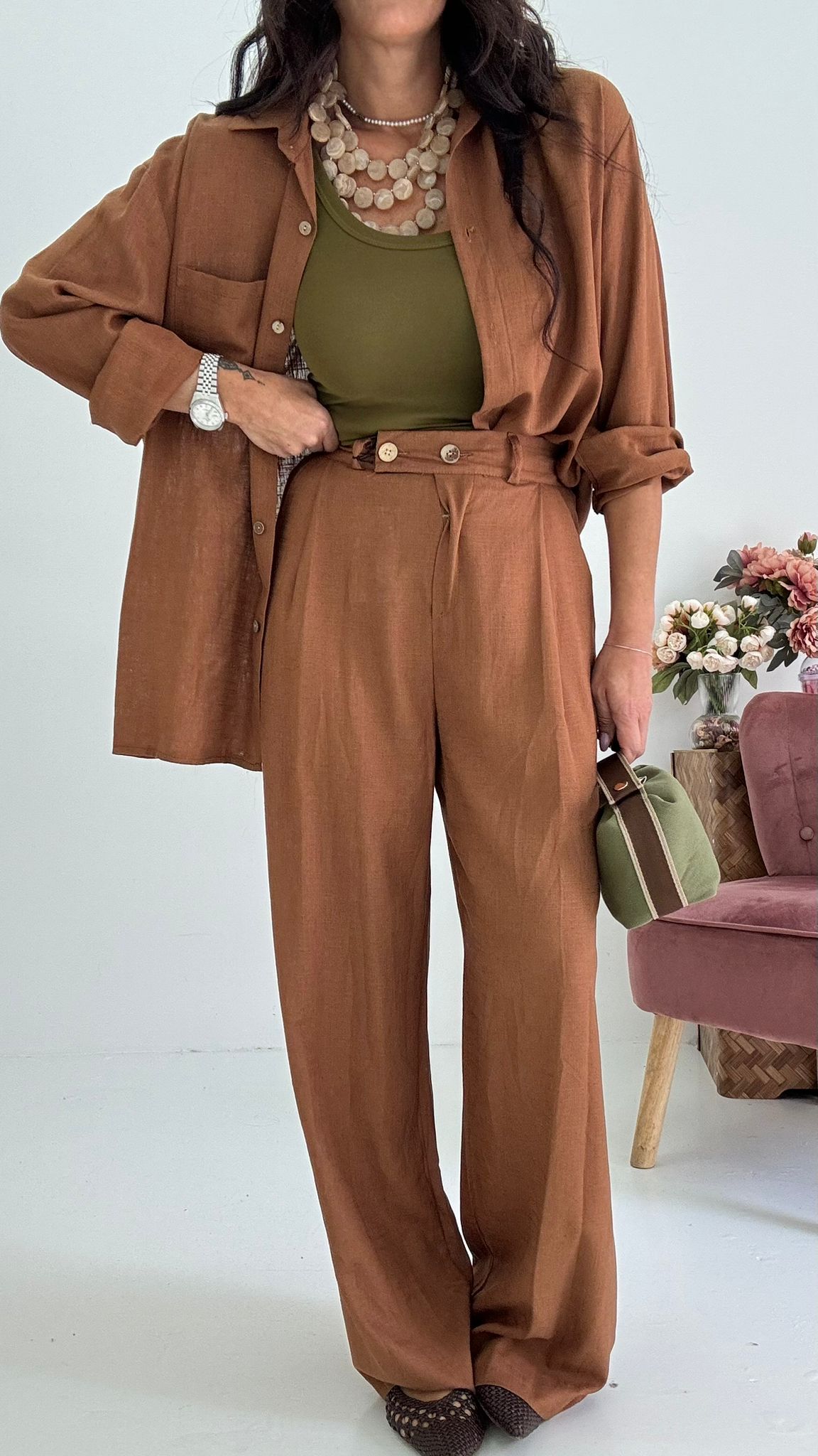 Pantaloni Wide Lino