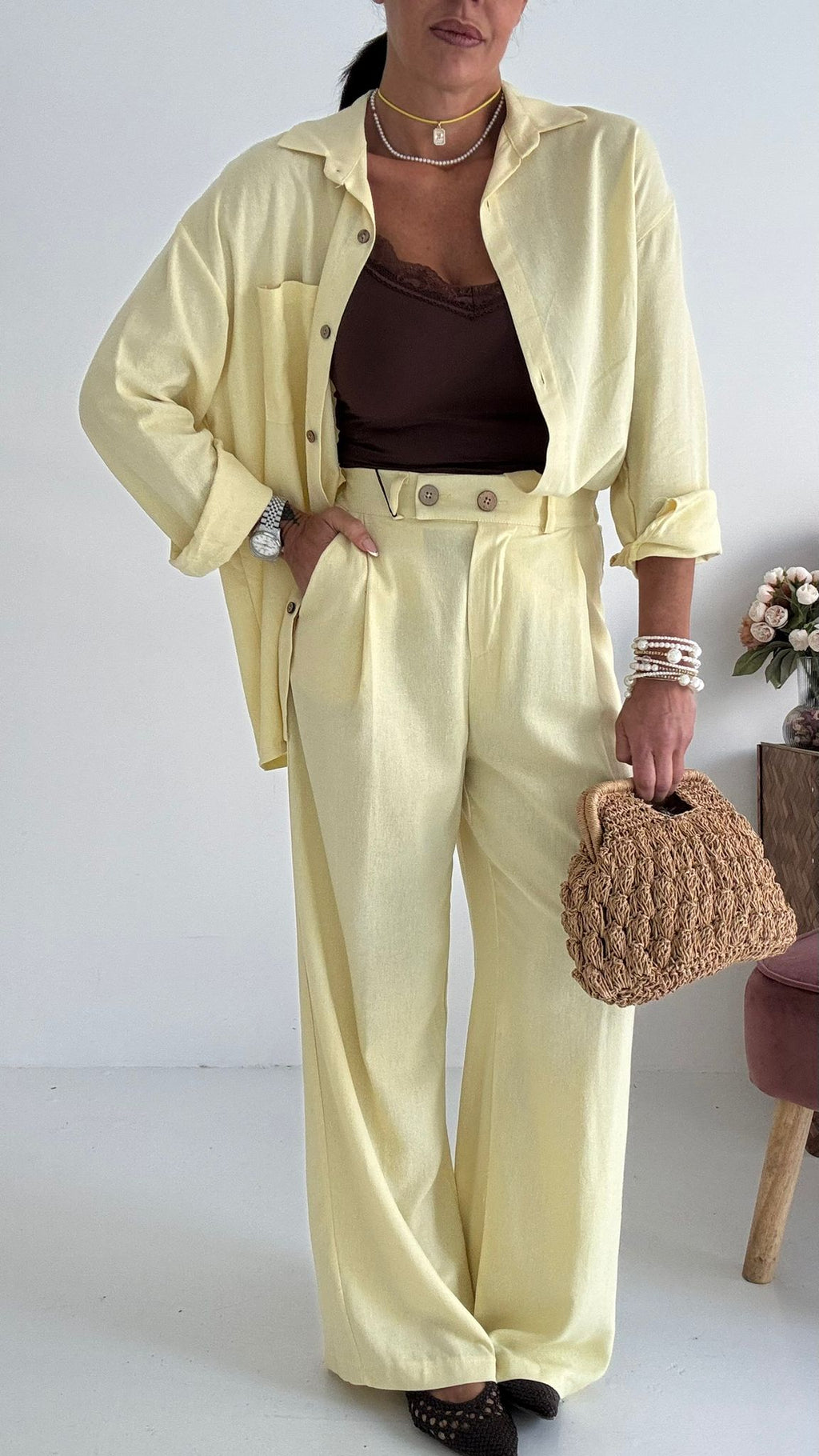 Pantaloni Wide Lino