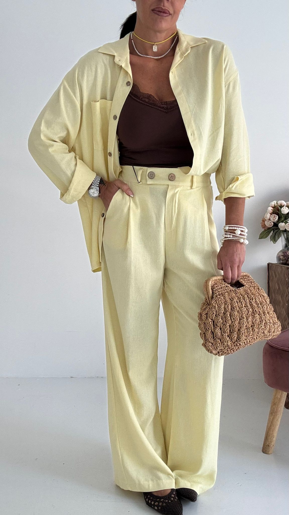 Pantaloni Wide Lino