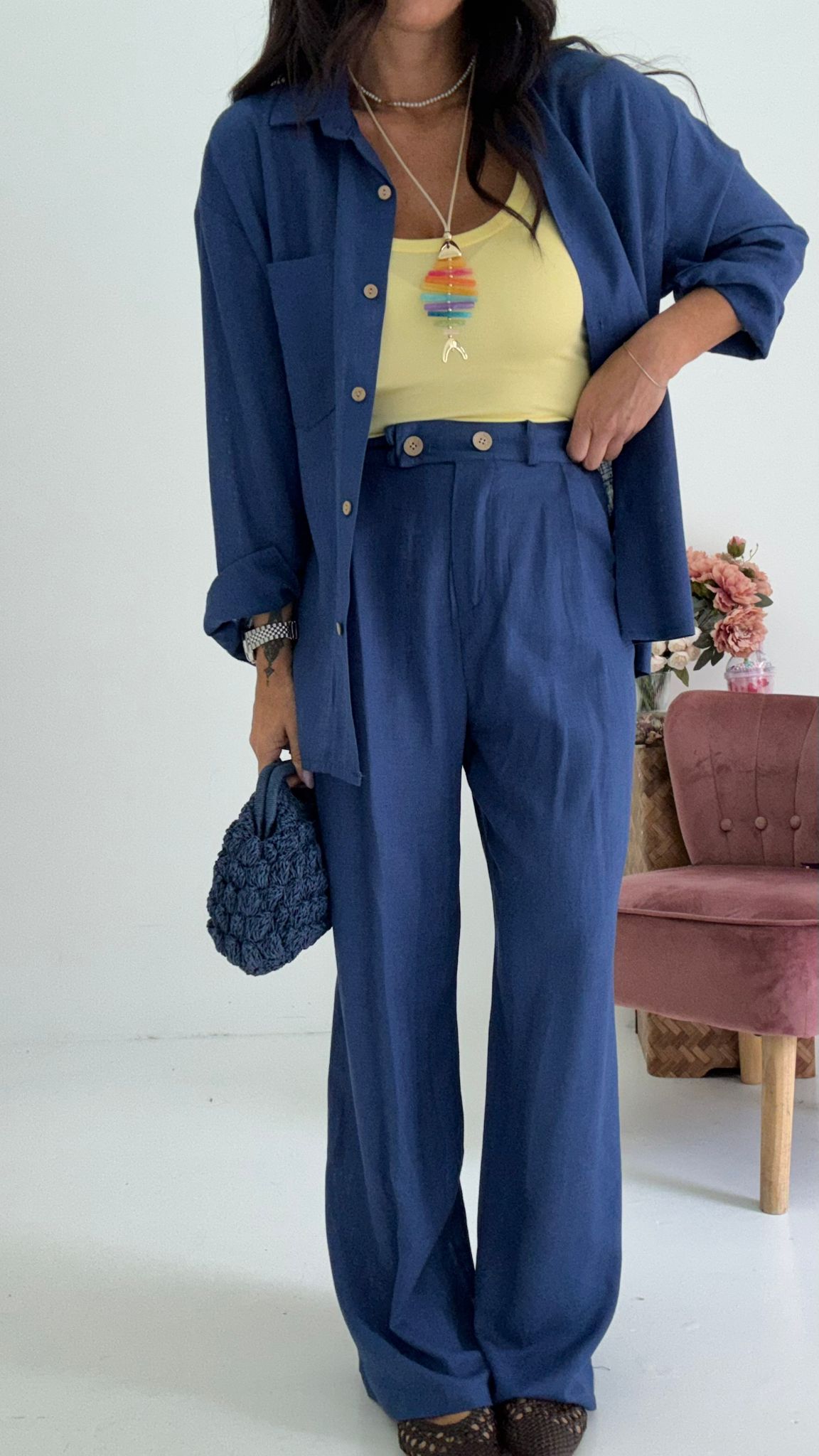 Pantaloni Wide Lino