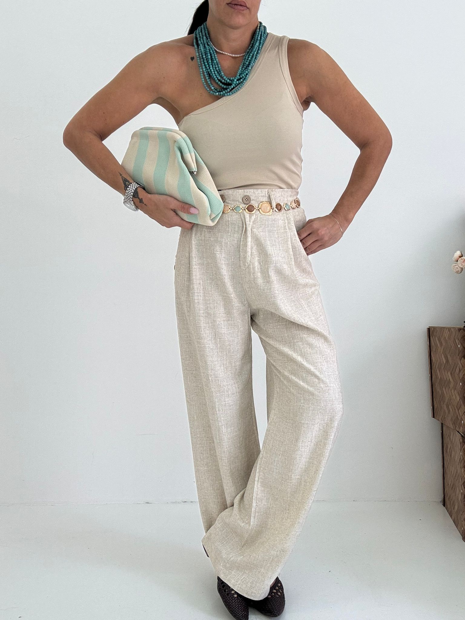 Pantaloni Wide Lino