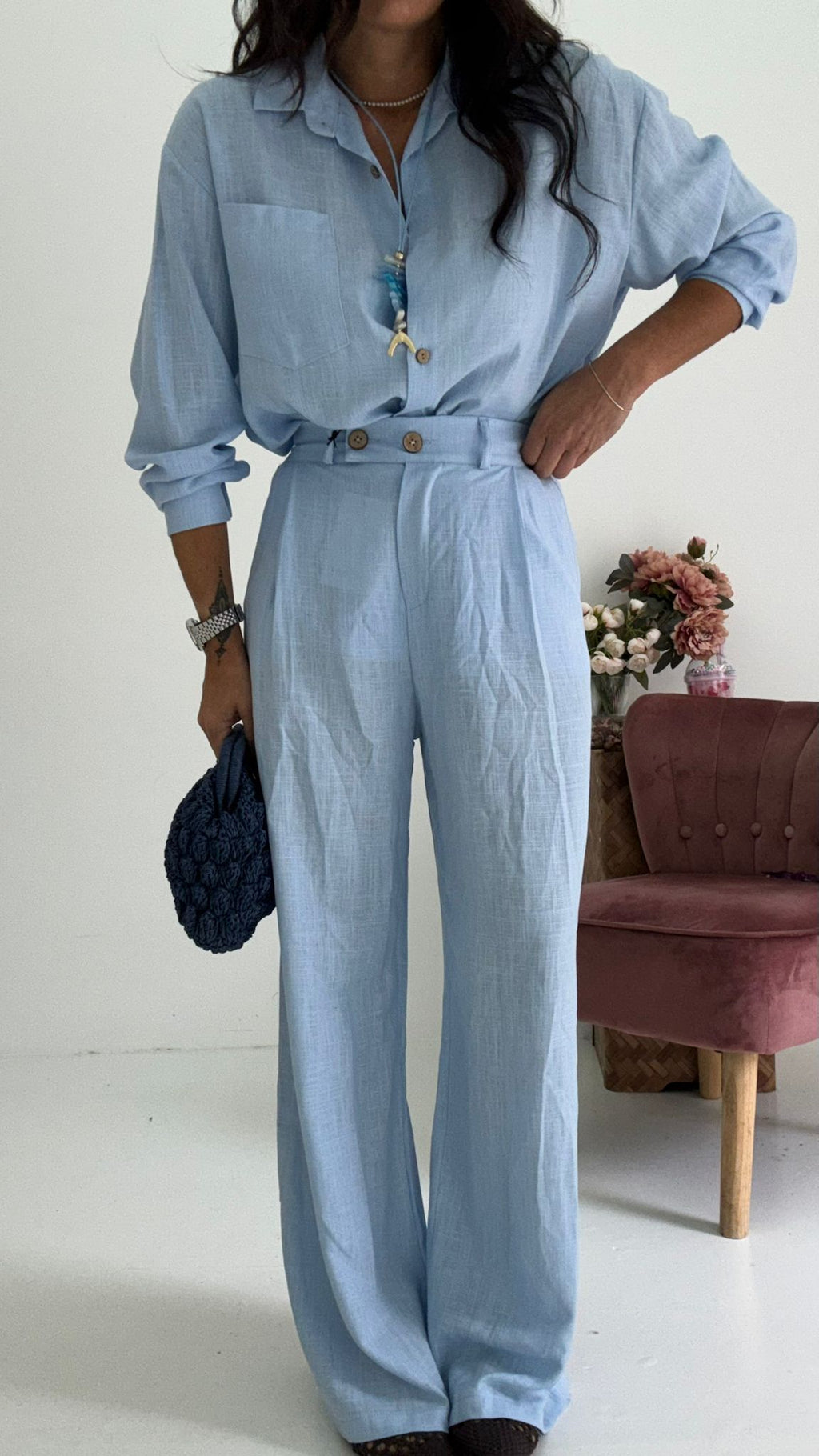 Pantaloni Wide Lino