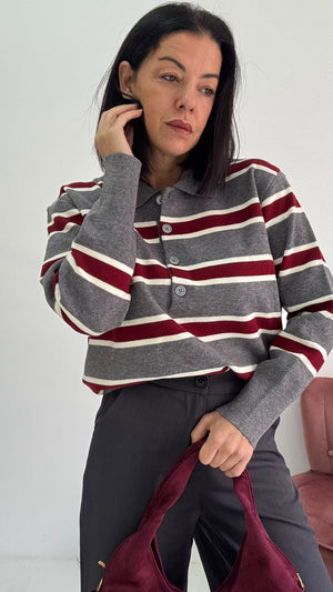 Maglia Polo a Righe Grigio