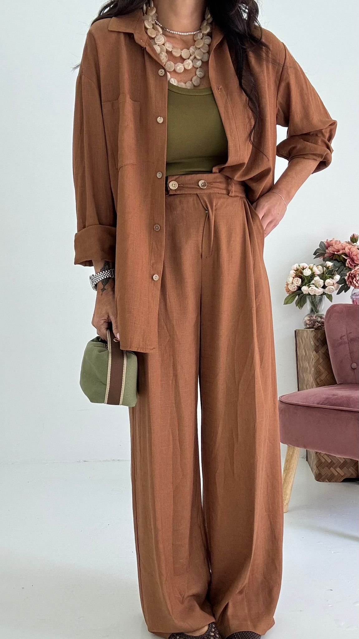 Pantaloni Wide Lino