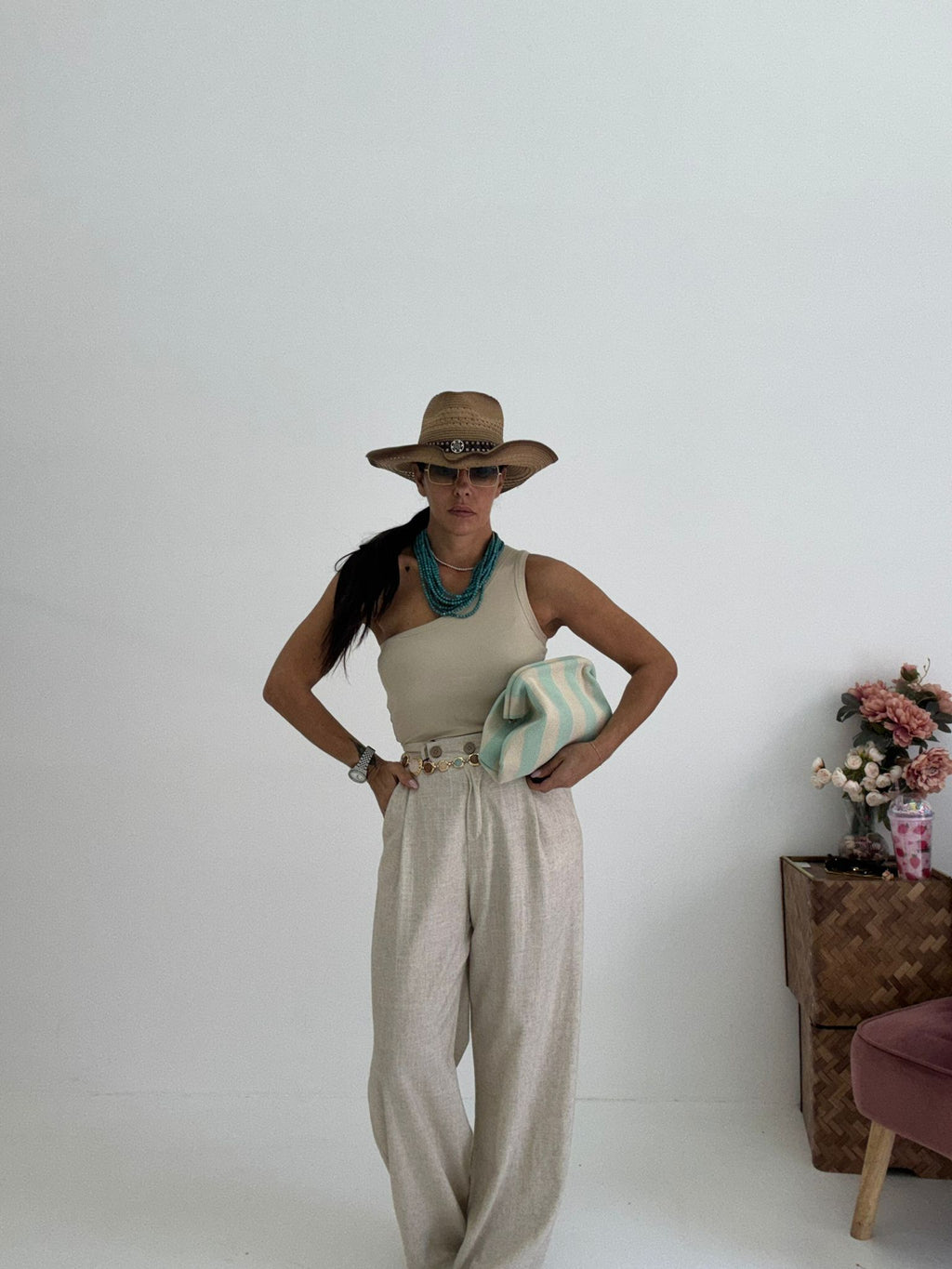 Pantaloni Wide Lino