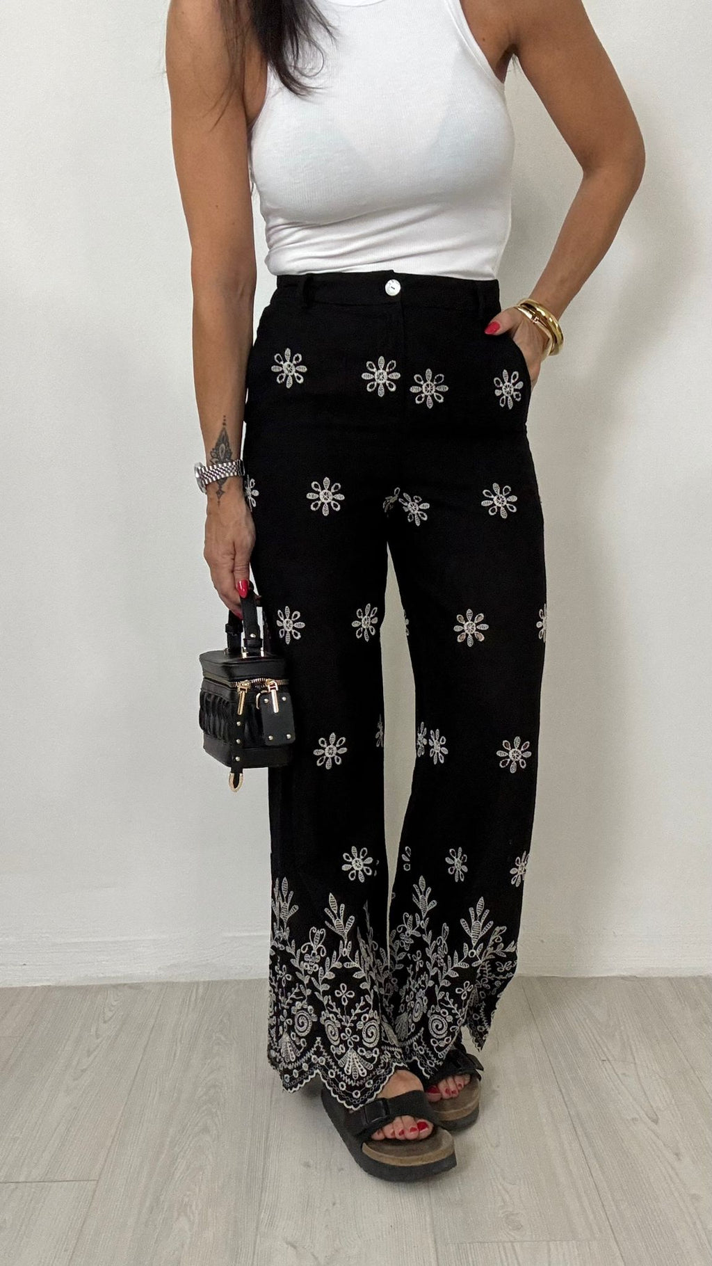 Pantaloni Ricamo Nero