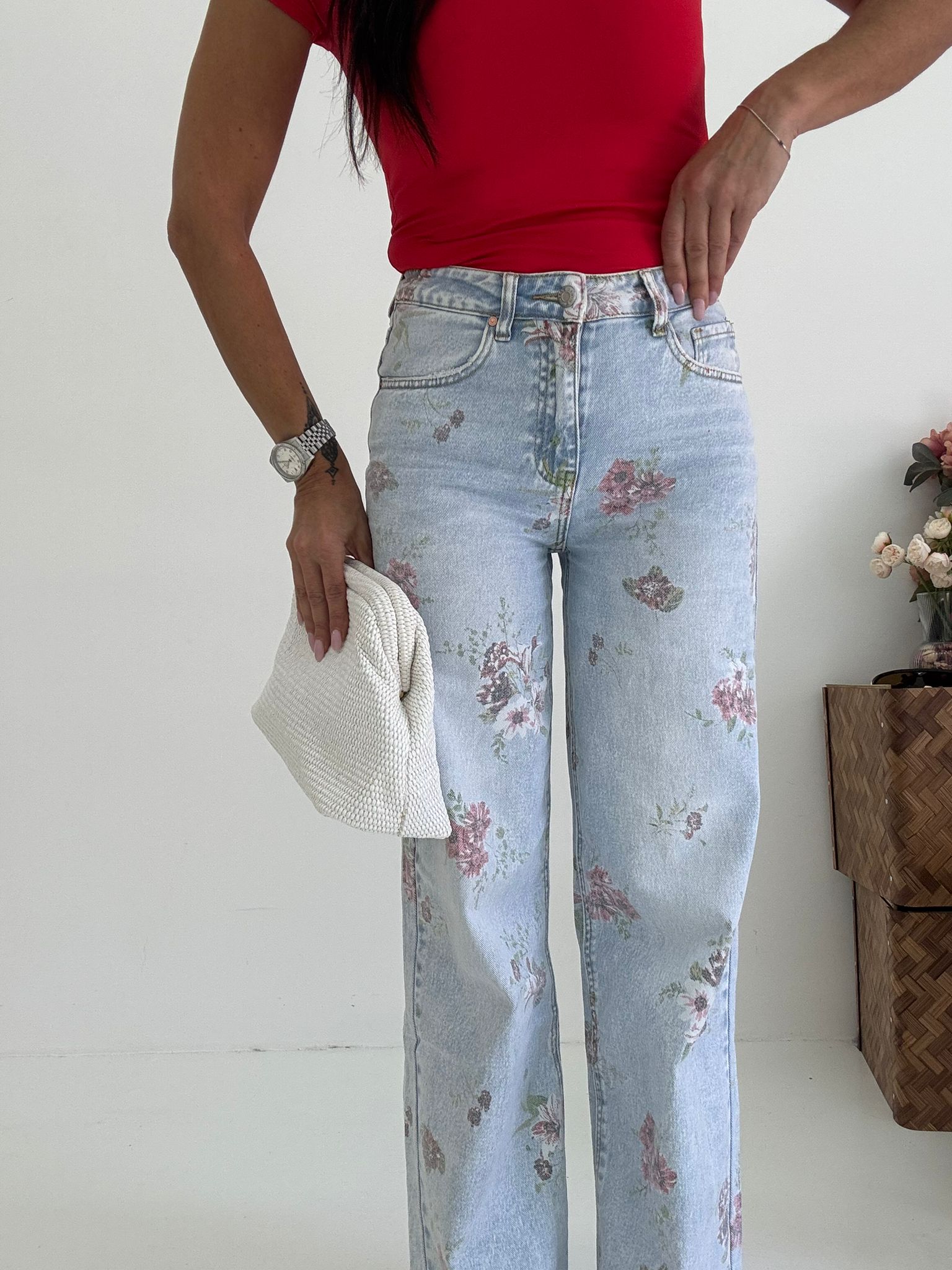 Denim Flower Red