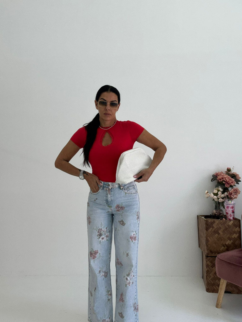Denim Flower Red