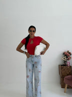 Denim Flower Red
